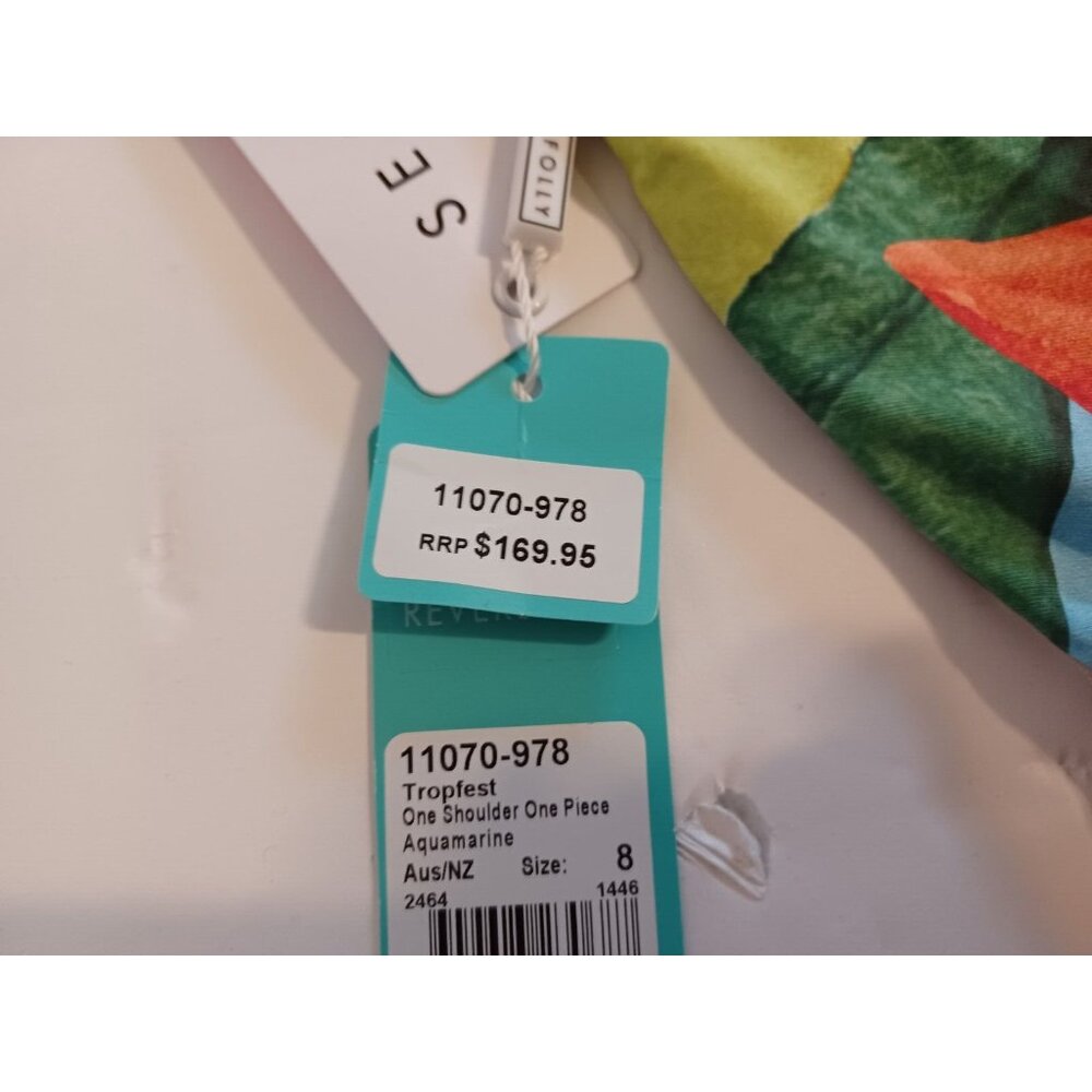 Sea Folly NWT One Shoulder Reversible One Piece Aquamarine Swimsuit Size 4 - Picture 4 of 6